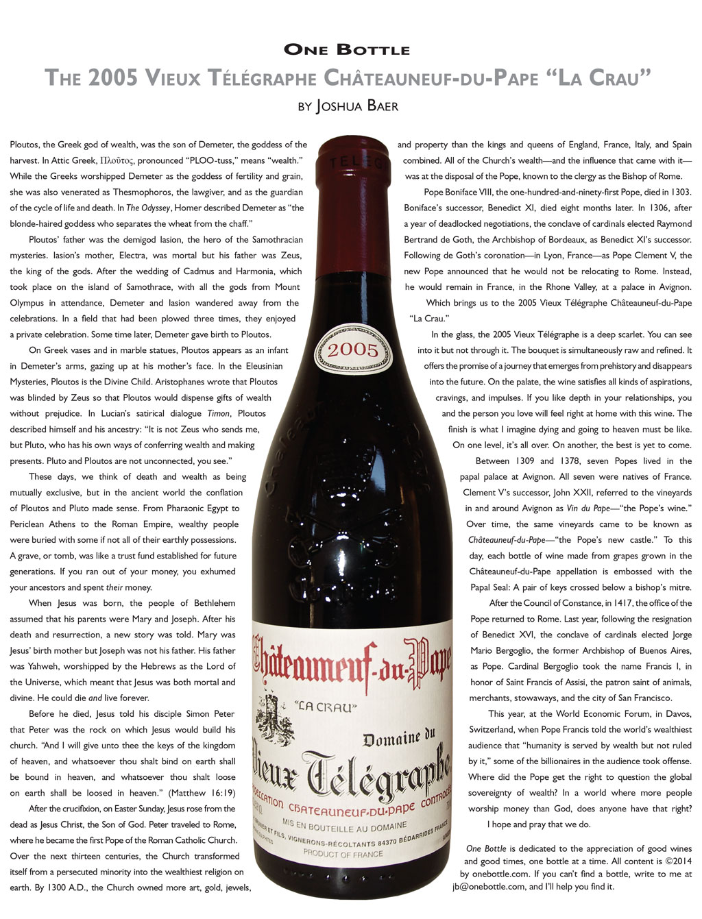 2005 Vieux Telegraphe Chateauneuf-du-Pape La Crau