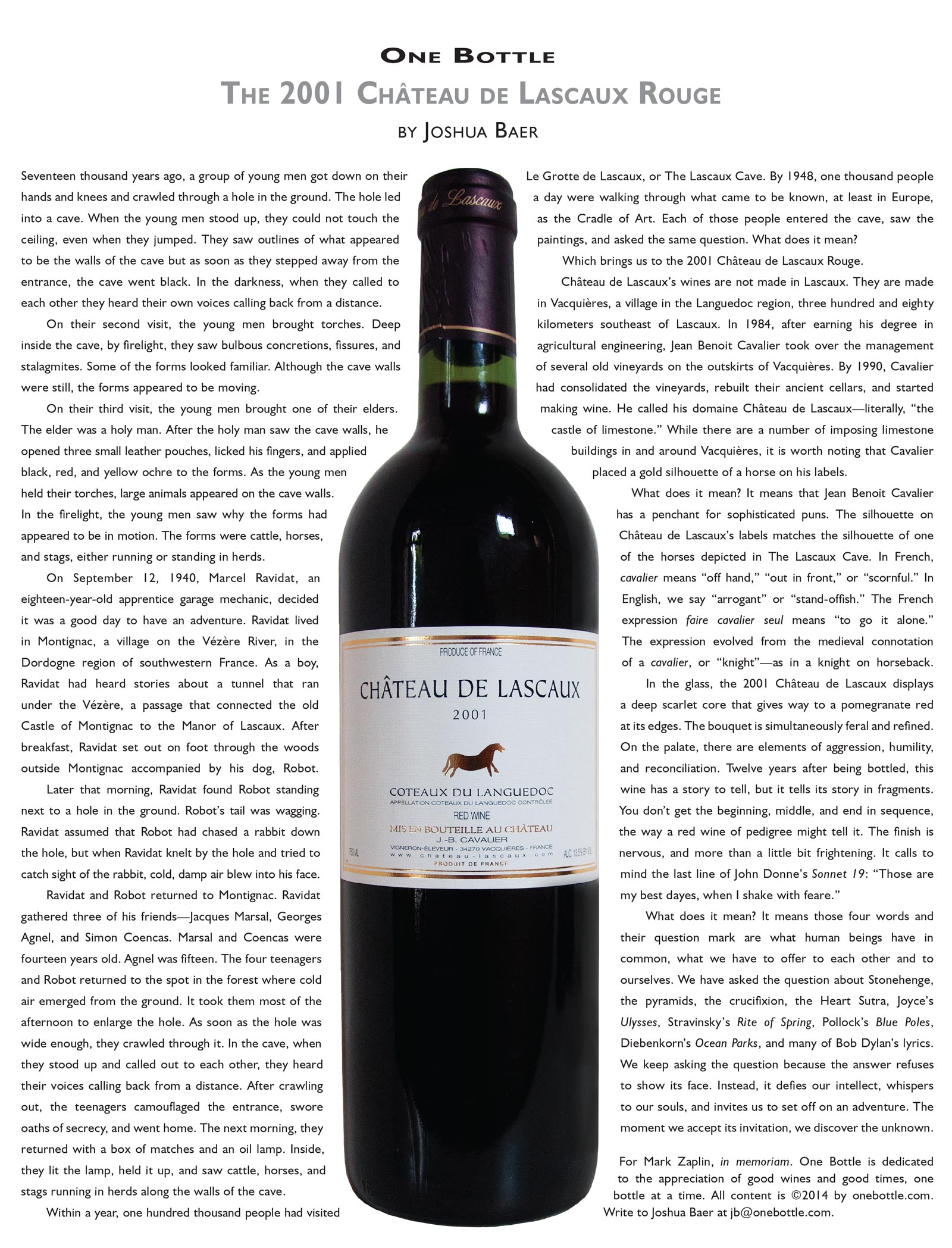 2001 Château de Lascaux Rouge