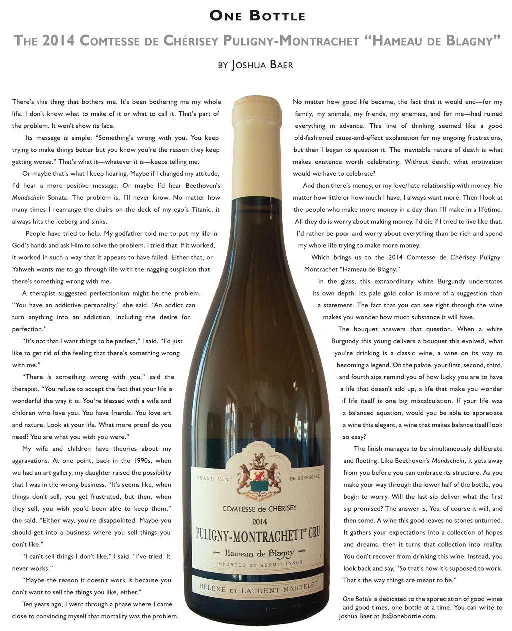 2014 Comtesse de Chérisey Puligny-Montrachet “Hameau de Blagny